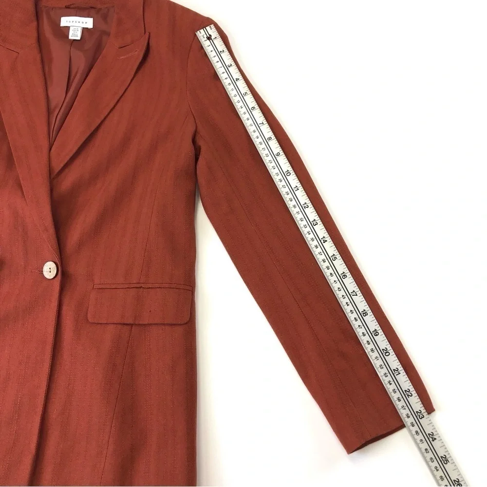 Topshop Rust Self Stripe linen blend double breasted notched collar blazer 6 - Picture 10 of 16